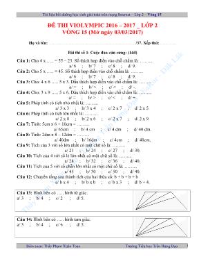 Đề thi Violympic môn Toán lớp 2 vòng 15 - Năm học 2015-2016